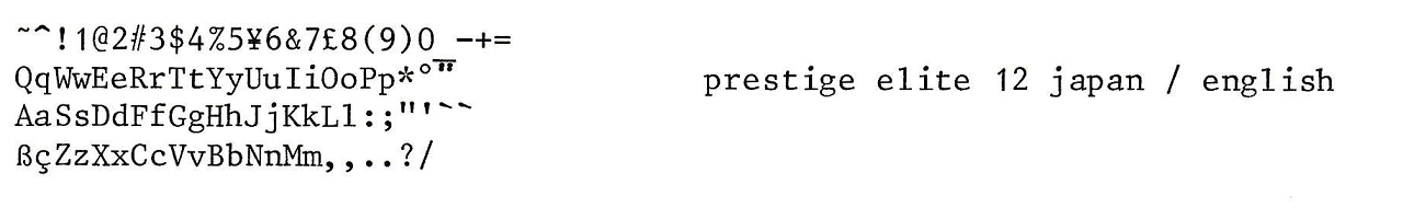 IBM SELECTRICタイプライター用PRESTIGE ELITE JAPANESE 印字イメージ