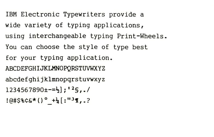 IBM 電子式タイプライター用活字（デイジーホイール） MICRO GOTHIC 印字イメージ