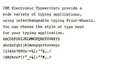 IBM 電子式タイプライター用活字 MICRO GOTHIC 印字イメージ