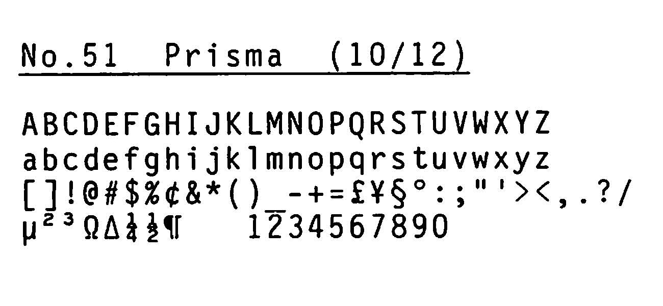 トライアンフアドラー 電子式タイプライター用活字（デイジーホイール） PRISMA 印字イメージ