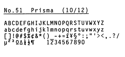 TRIUMPH-ADLER 電子式タイプライター用活字 PRISMA 印字イメージ
