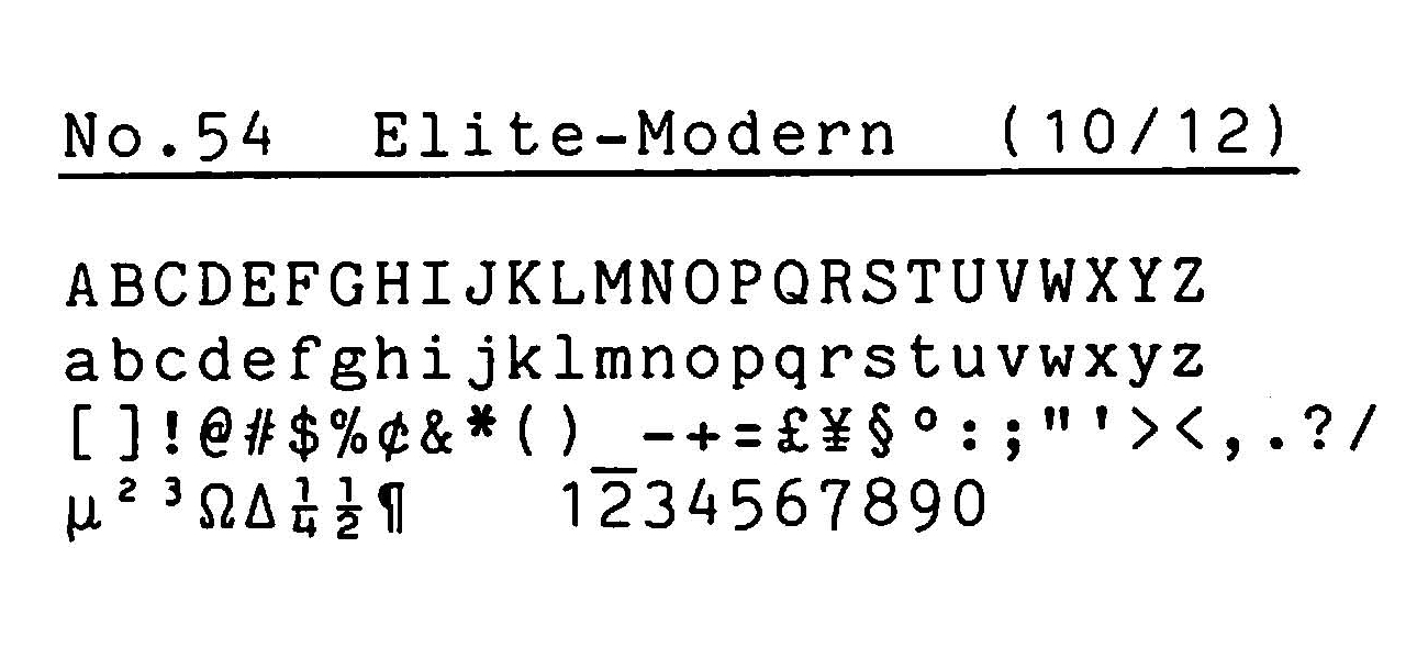 TRIUMPH 電子式タイプライター用活字（デイジーホイール） ELITE MODERN 印字イメージ
