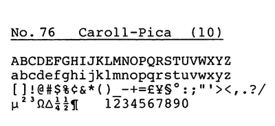 TRIUMPH 電子式タイプライター用活字（デイジーホイール） CAROLL PICA 印字イメージ